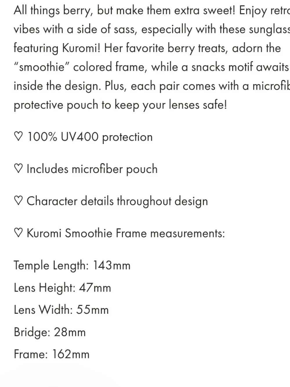 Sunscape Eyewear X Kuromi Smoothie Sunglasses